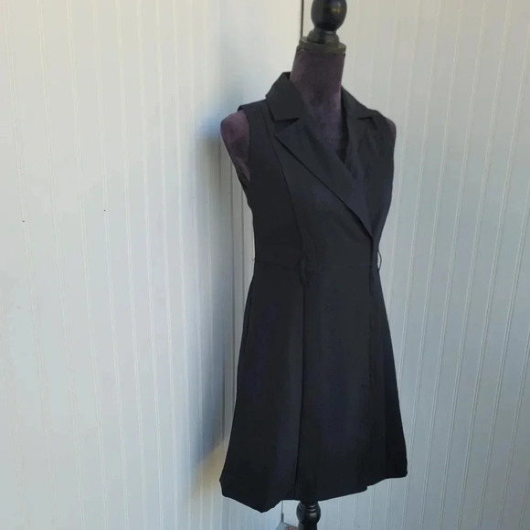 NWT $79 Banana Republic Dress Womens Black Faux Wrap Up Collared Work Petite 2P - Picture 6 of 13